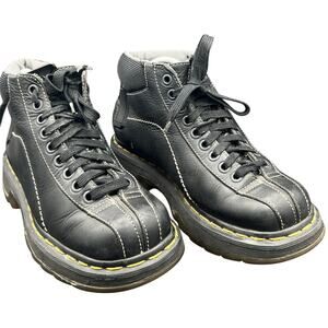 🖤 Dr. Martens 6 Black Leather Lace Up Boots Yellow Stitch 90s Grunge Punk OG